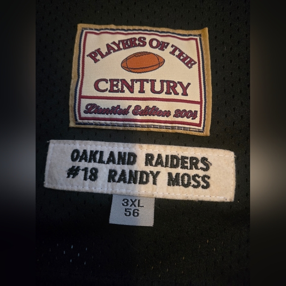 Players of Century R Moss #18 OaklandRaiders NFL Black Stitchd Jersey Sz3X 2004 - Picture 3 of 13